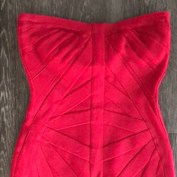 Herve Leger Red Strapless Bandage Dress - Picture 3 of 8